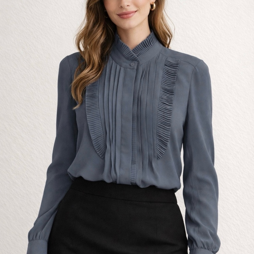 Express Pleated Blue Blouse - Picture 4 of 4